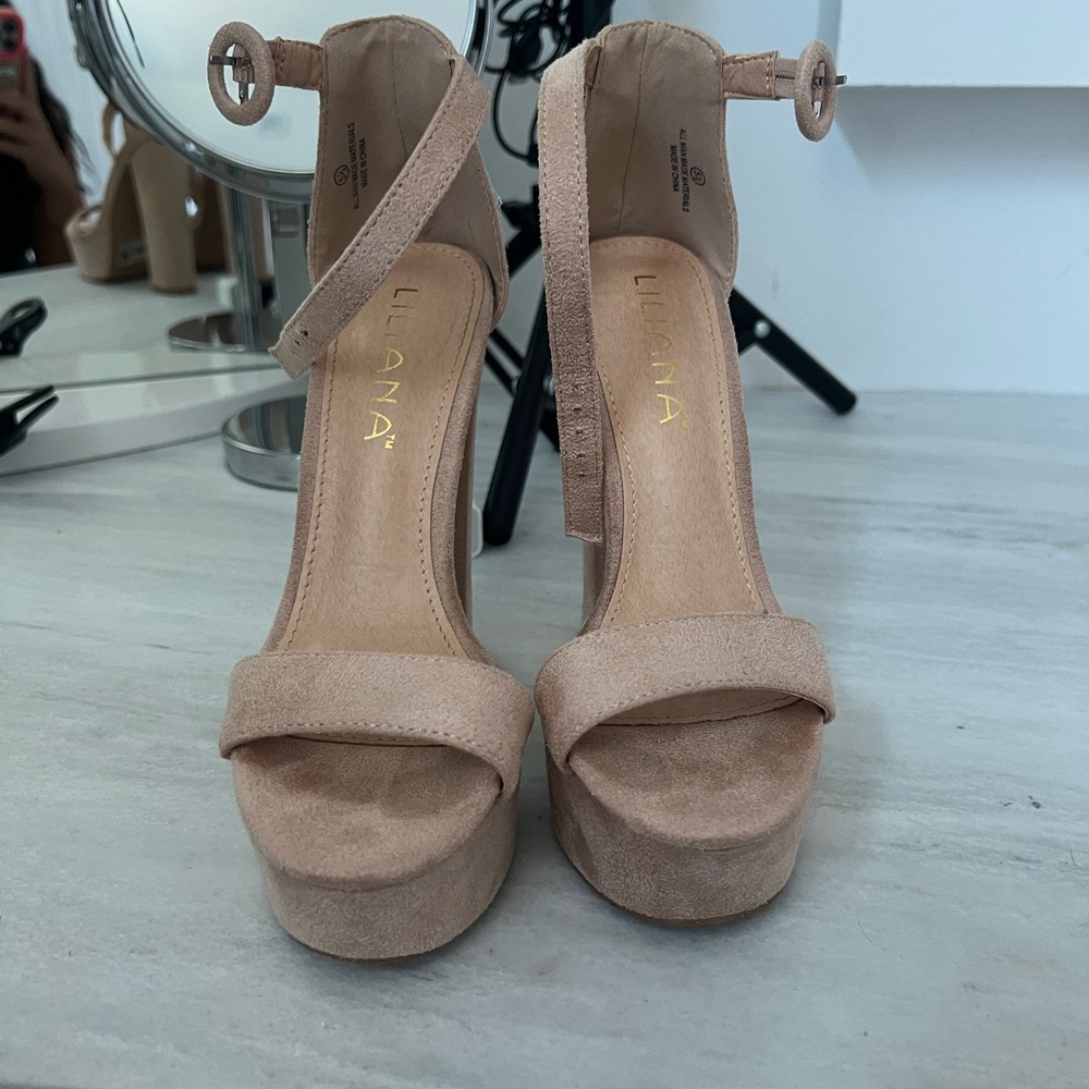 Nude platform open toe heels